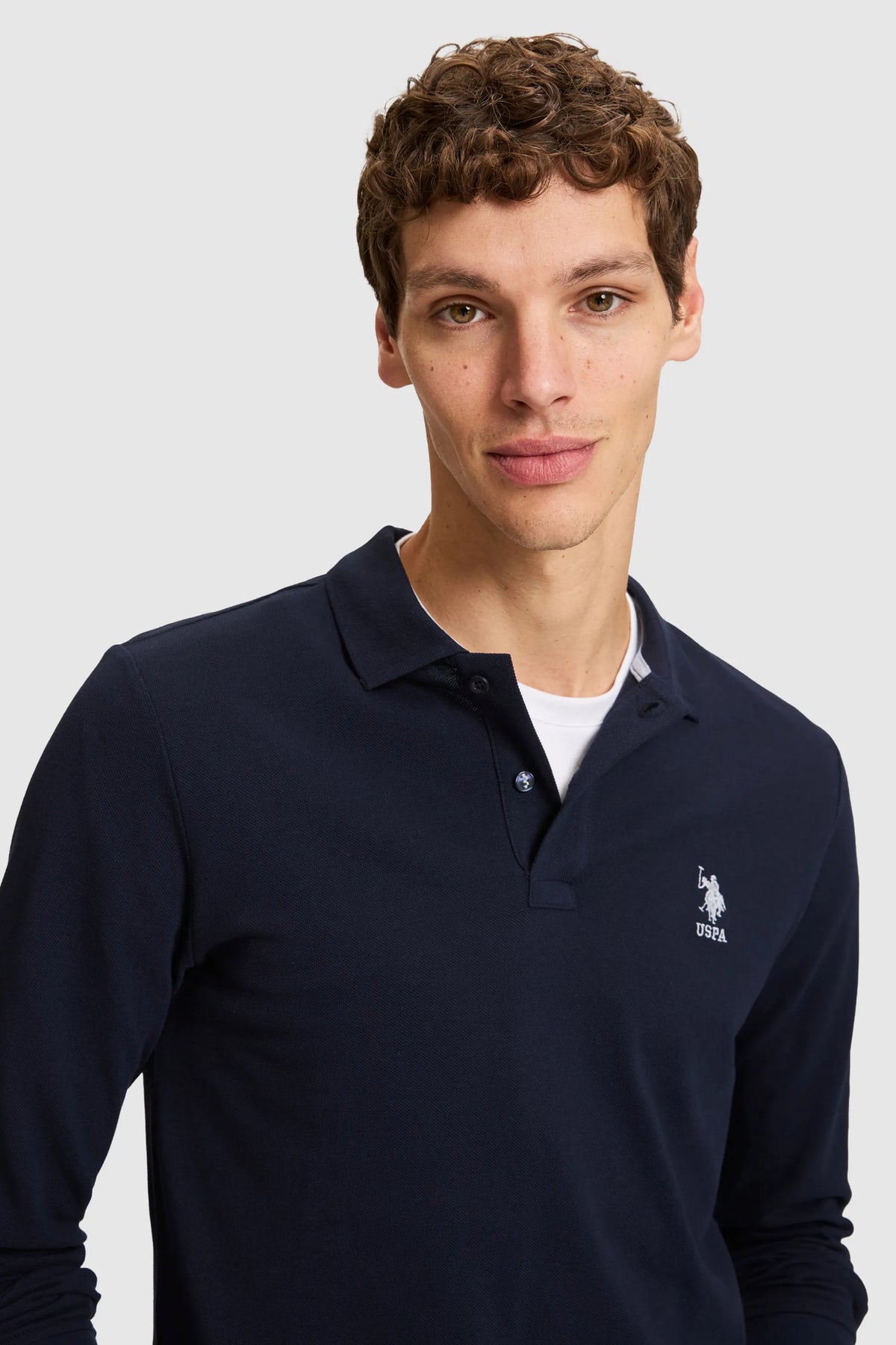 U.S. Polo Assn. Navy Men Navy Long Sleeve Cotton Polo Shirt SKU: G081SZ0820 PU-13485_VR033 Image 02
