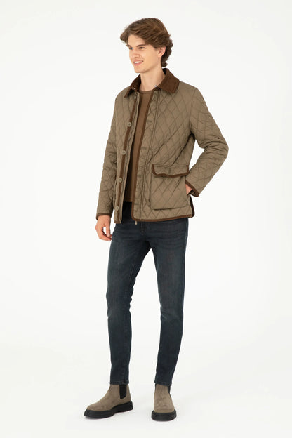 U.S. Polo Assn. Khaki Men Khaki Diamond Quilted Corduroy Collar Puffer Jacket SKU: G081SZ0MS0 1946176_VR027 Image 04