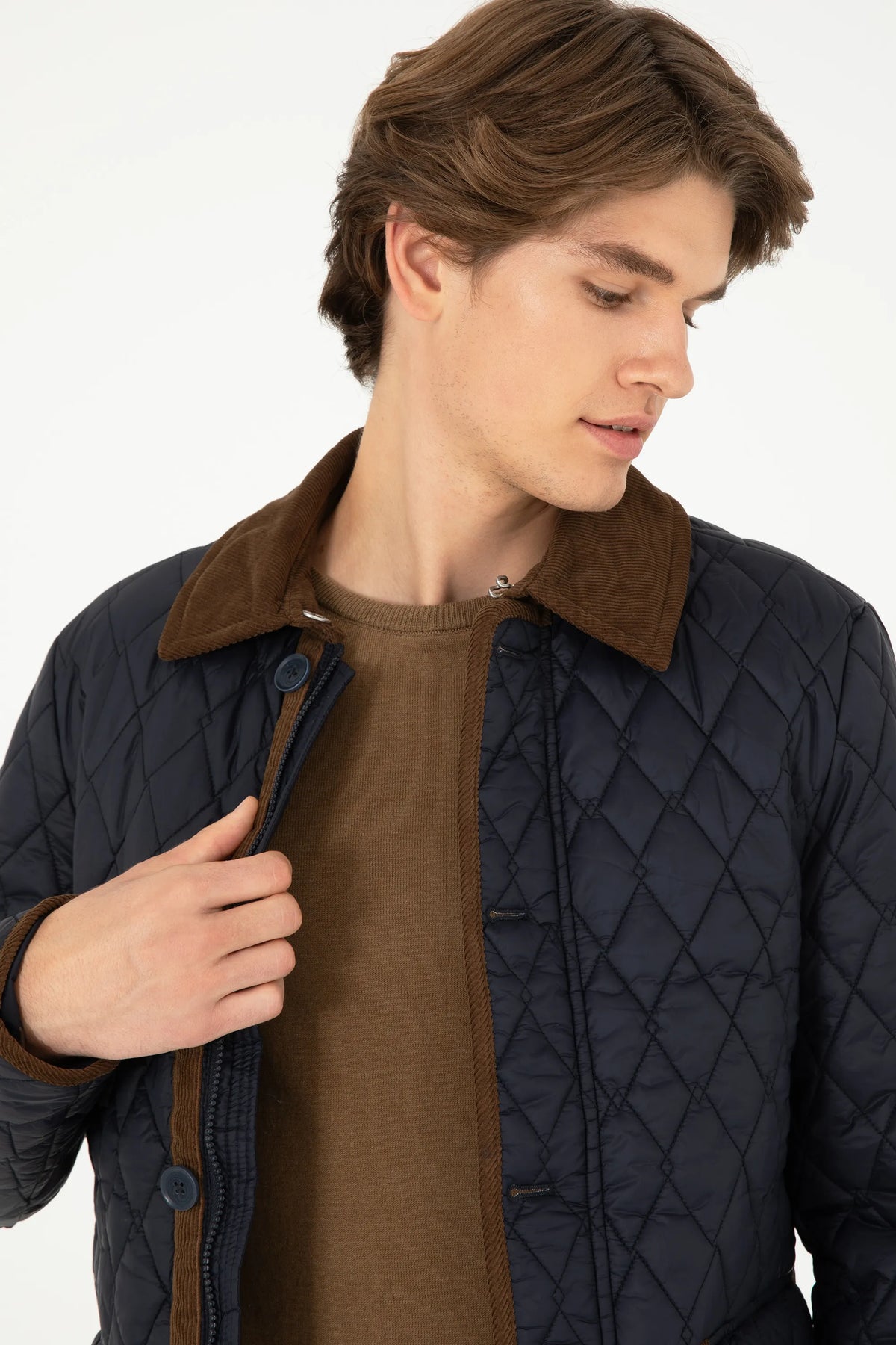 U.S. Polo Assn. Navy Men Navy Diamond Quilted Contrast Trim Puffer Jacket SKU: G081SZ0MS0 1946176_VR033 Image 02