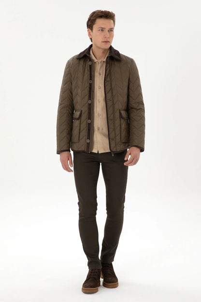 U.S. Polo Assn. Khaki Men Khaki Chevron Quilted Faux Fur Collar Puffer Jacket SKU: G081SZ0MS0 2263158_VR027 Image 04