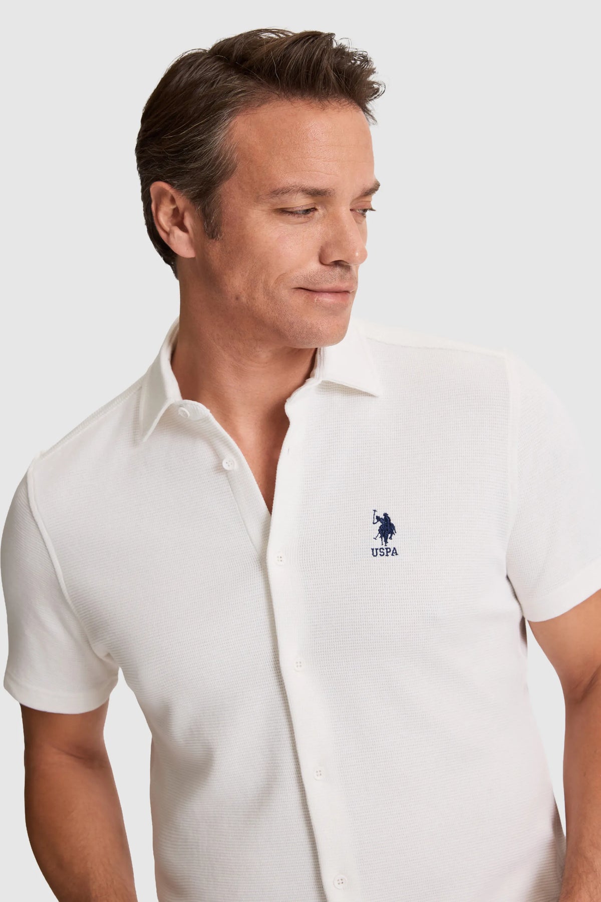 U.S. Polo Assn. White Men White Short Sleeve Textured Polo Shirt SKU: G081SZ0OG0 PU-10230_VR013 Image 02