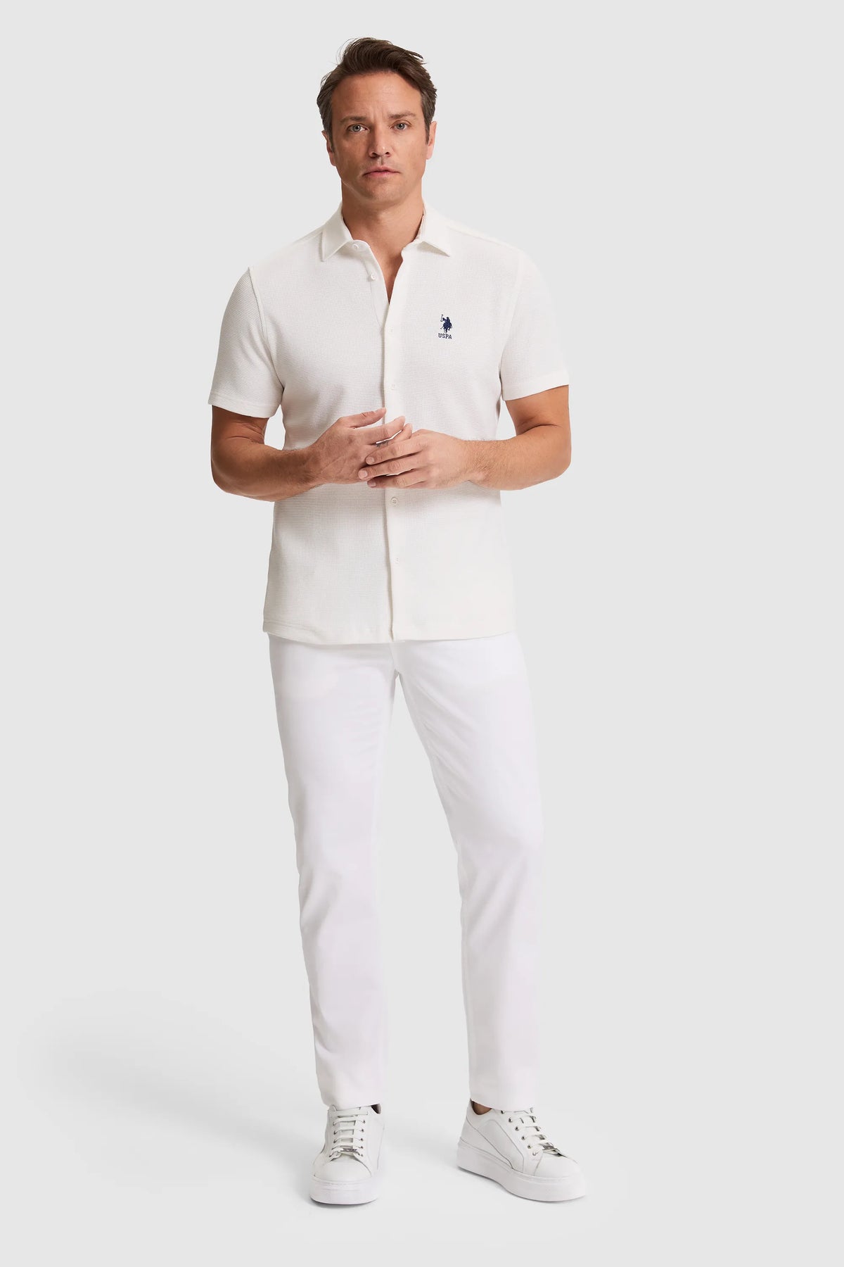 U.S. Polo Assn. White Men White Short Sleeve Textured Polo Shirt SKU: G081SZ0OG0 PU-10230_VR013 Image 04