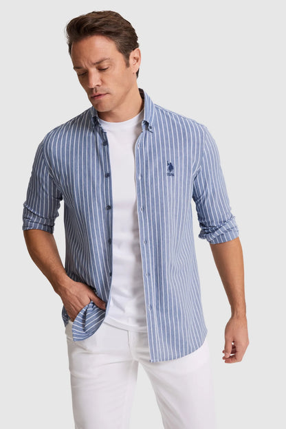U.S. Polo Assn. Outdoor Navy Men Outdoor Navy Long Sleeve Striped Shirt SKU: G081SZ0OG0 PU-10232_VR059 Image 01