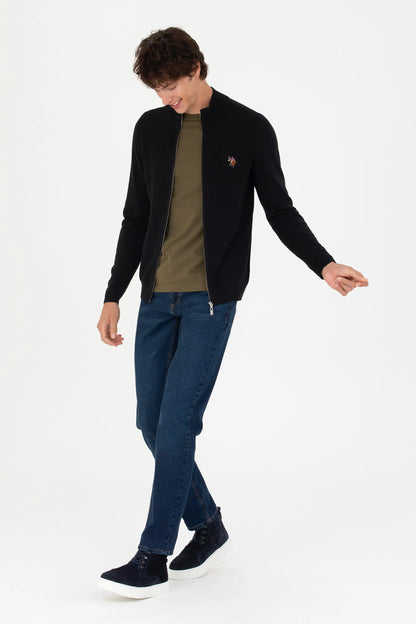 U.S. Polo Assn. Black Men Black Waffle Knit Zip Through Cardigan SKU: G081SZ0TH0 1629653_VR046 Image 04