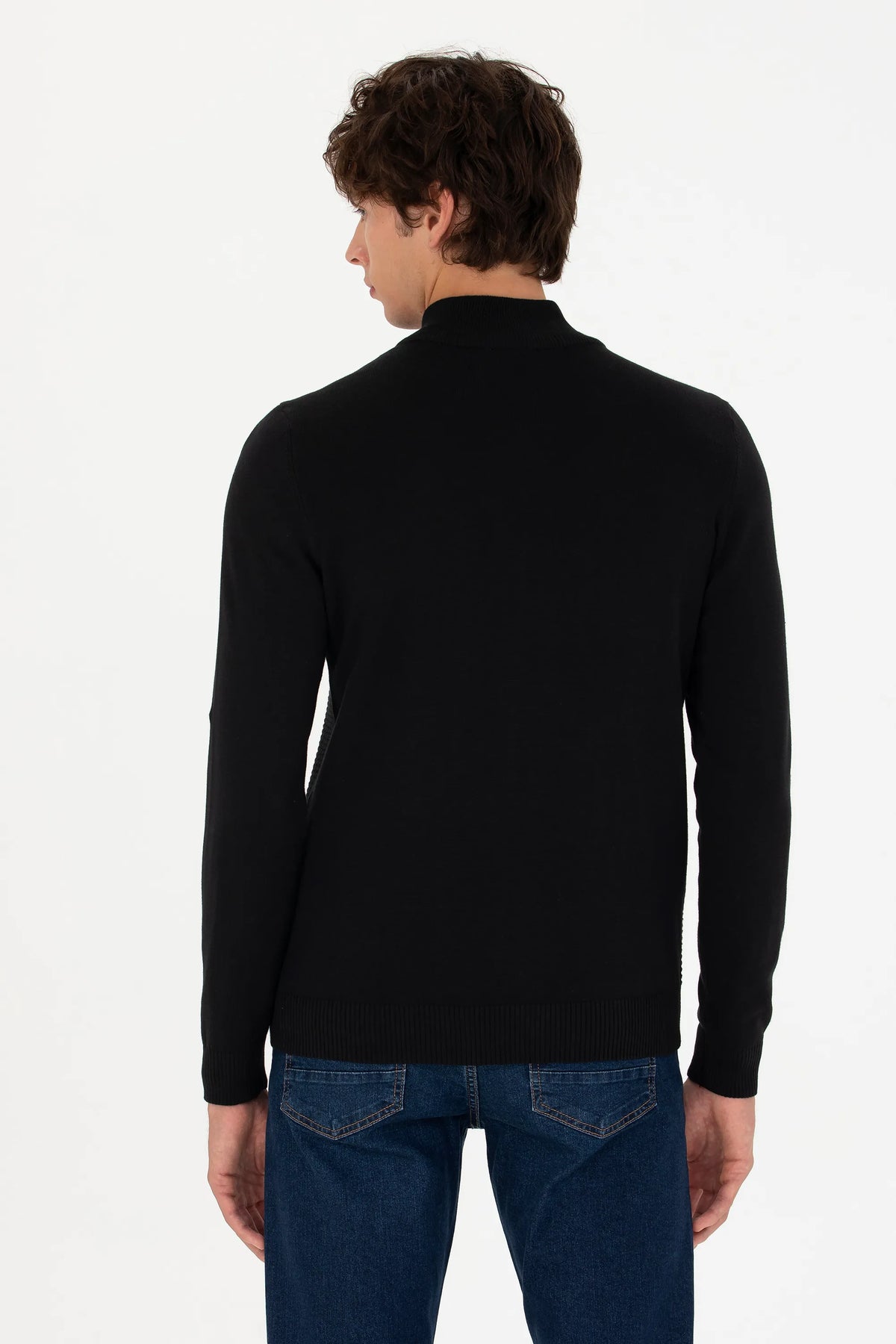 U.S. Polo Assn. Black Men Black Waffle Knit Zip Through Cardigan SKU: G081SZ0TH0 1629653_VR046 Image 05