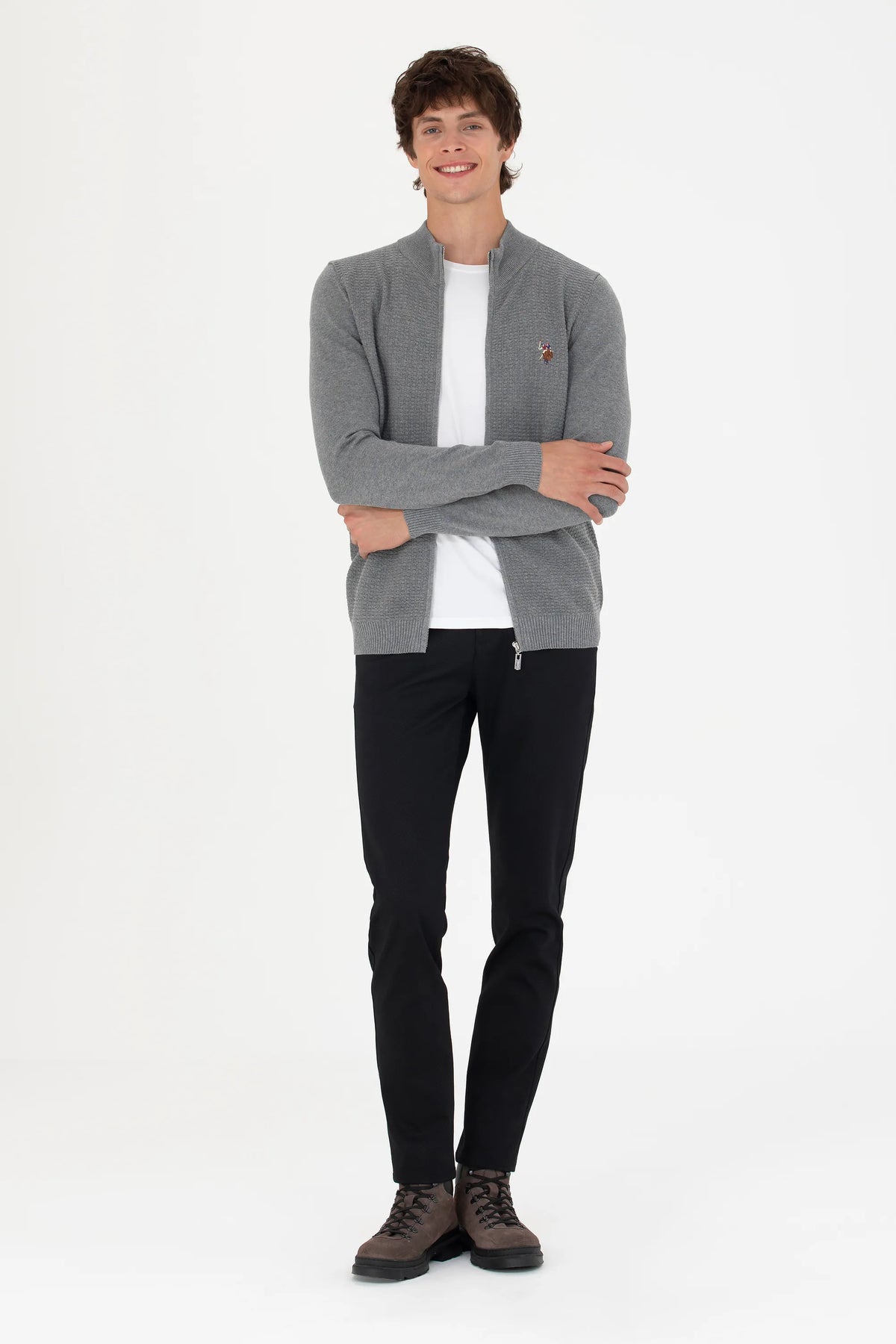 U.S. Polo Assn. Grey Melange Men Grey Melange Zip Through Knitted Cardigan SKU: G081SZ0TH0 1629653_VR086 Image 04