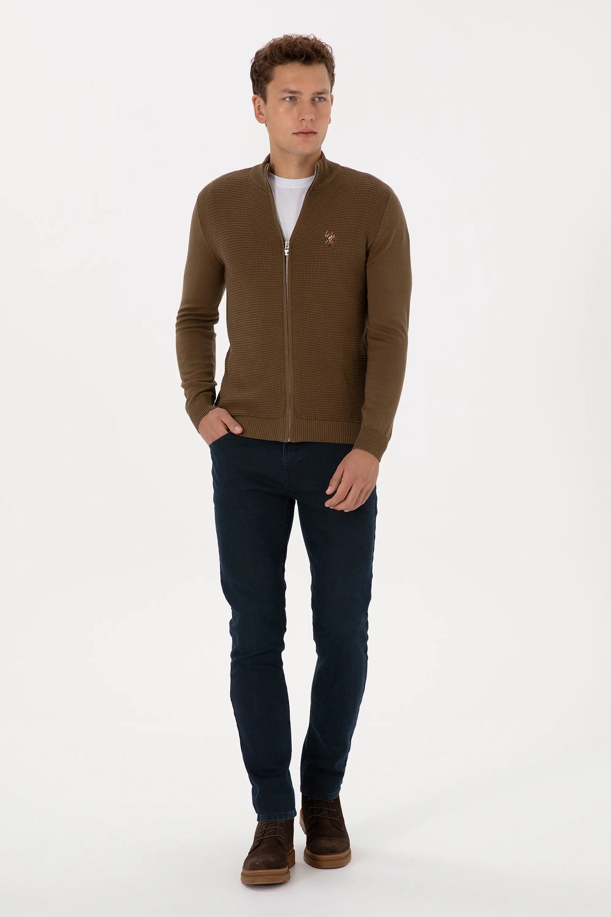 U.S. Polo Assn. Khaki Men Khaki Zip Through Knitted Cardigan SKU: G081SZ0TH0 2227188_VR027 Image 04