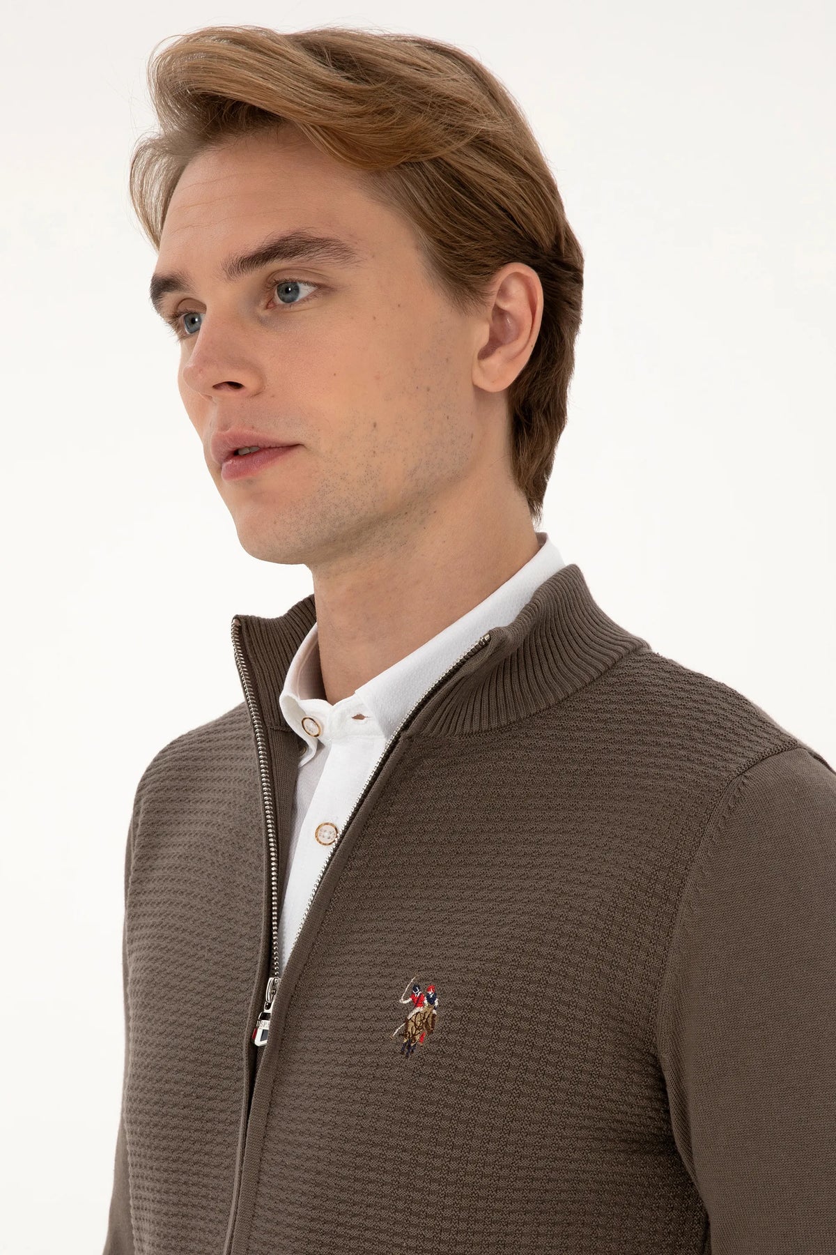 U.S. Polo Assn. Mink Men Mink Zip Through Knitted Cardigan SKU: G081SZ0TH0 2227188_VR052 Image 02