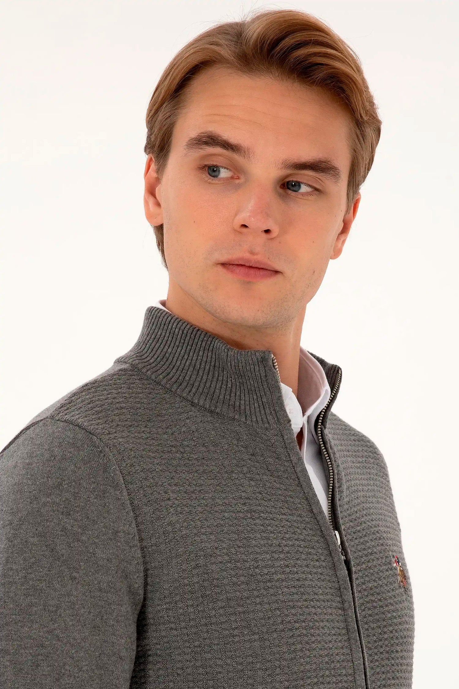 U.S. Polo Assn._Grey Melange_Grey Melange Knitting Cardigan_G081SZ0TH0 2227188_VR086_02