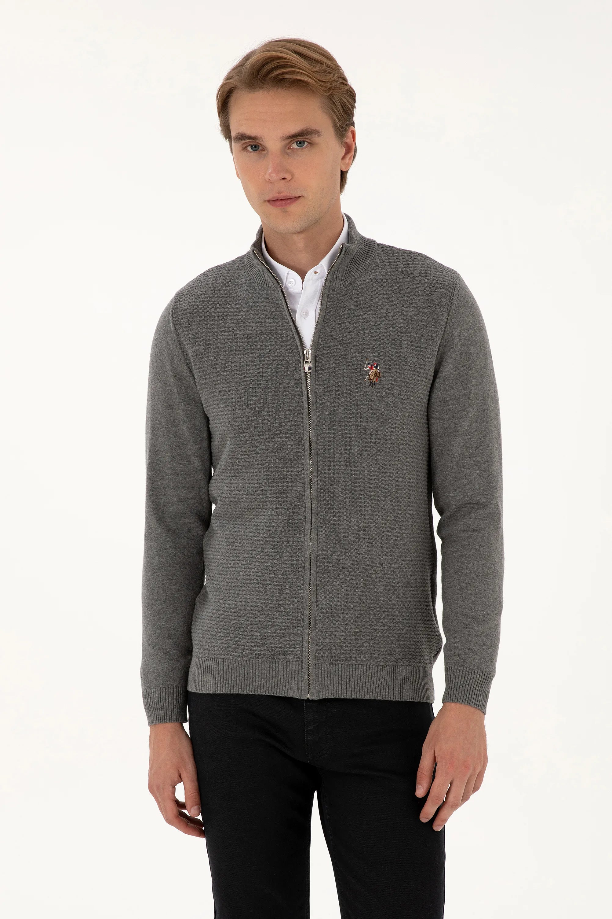 U.S. Polo Assn._Grey Melange_Grey Melange Knitting Cardigan_G081SZ0TH0 2227188_VR086_03