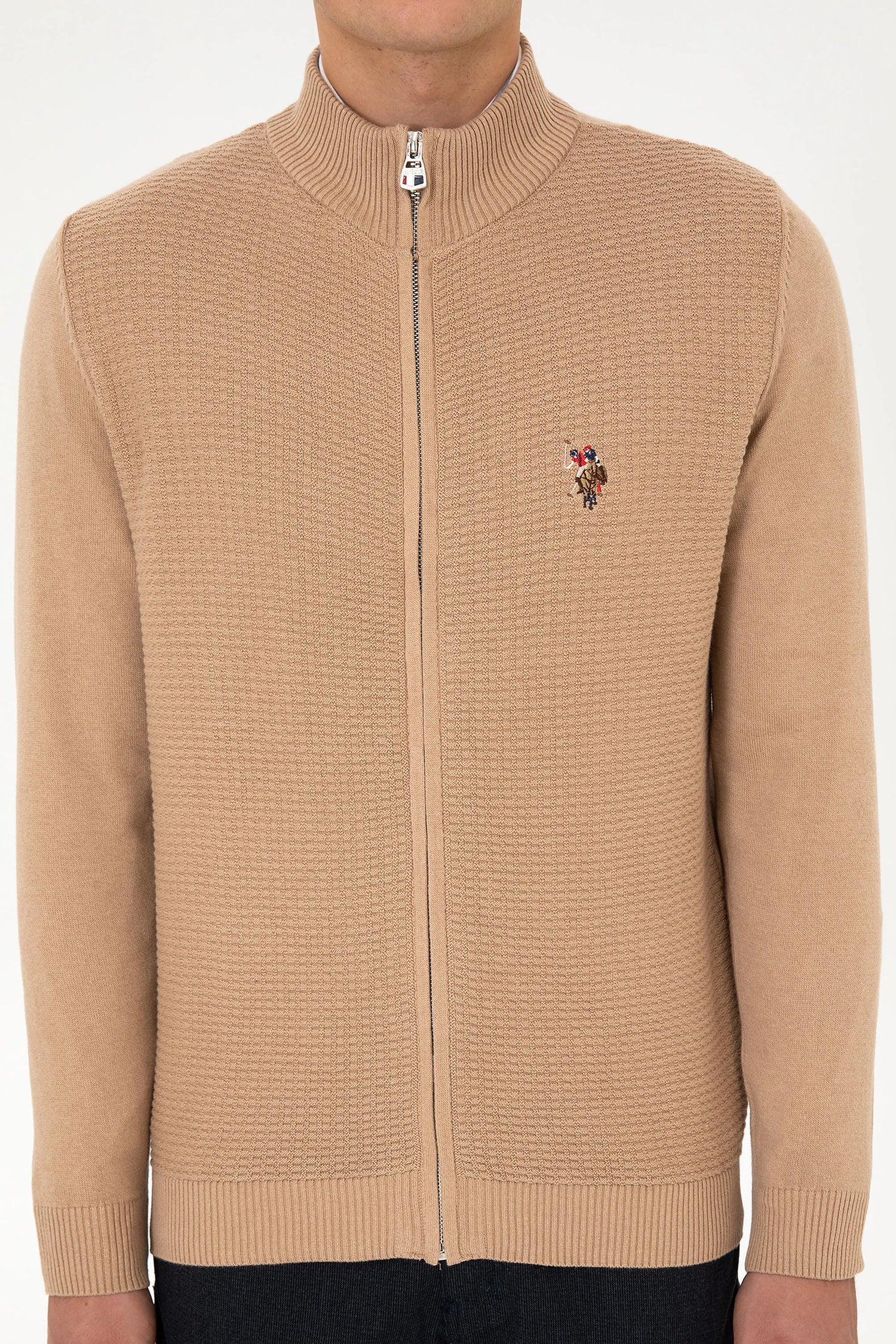 U.S. Polo Assn._Camel Melange_Camel Melange Zip Up Cardigan_G081SZ0TH0 2227188_VR122_06