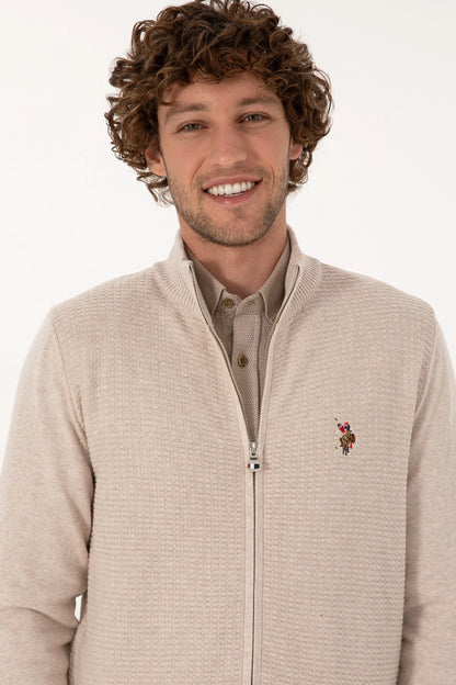 U.S. Polo Assn._Stone Melange_Stone Melange Zip Up Cardigan_G081SZ0TH0 2227188_VR225_02