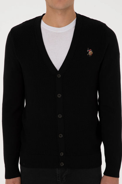 U.S. Polo Assn. Black Men Black Button Through V Neck Knitted Cardigan SKU: G081SZ0TH0 2227205_VR046 Image 06