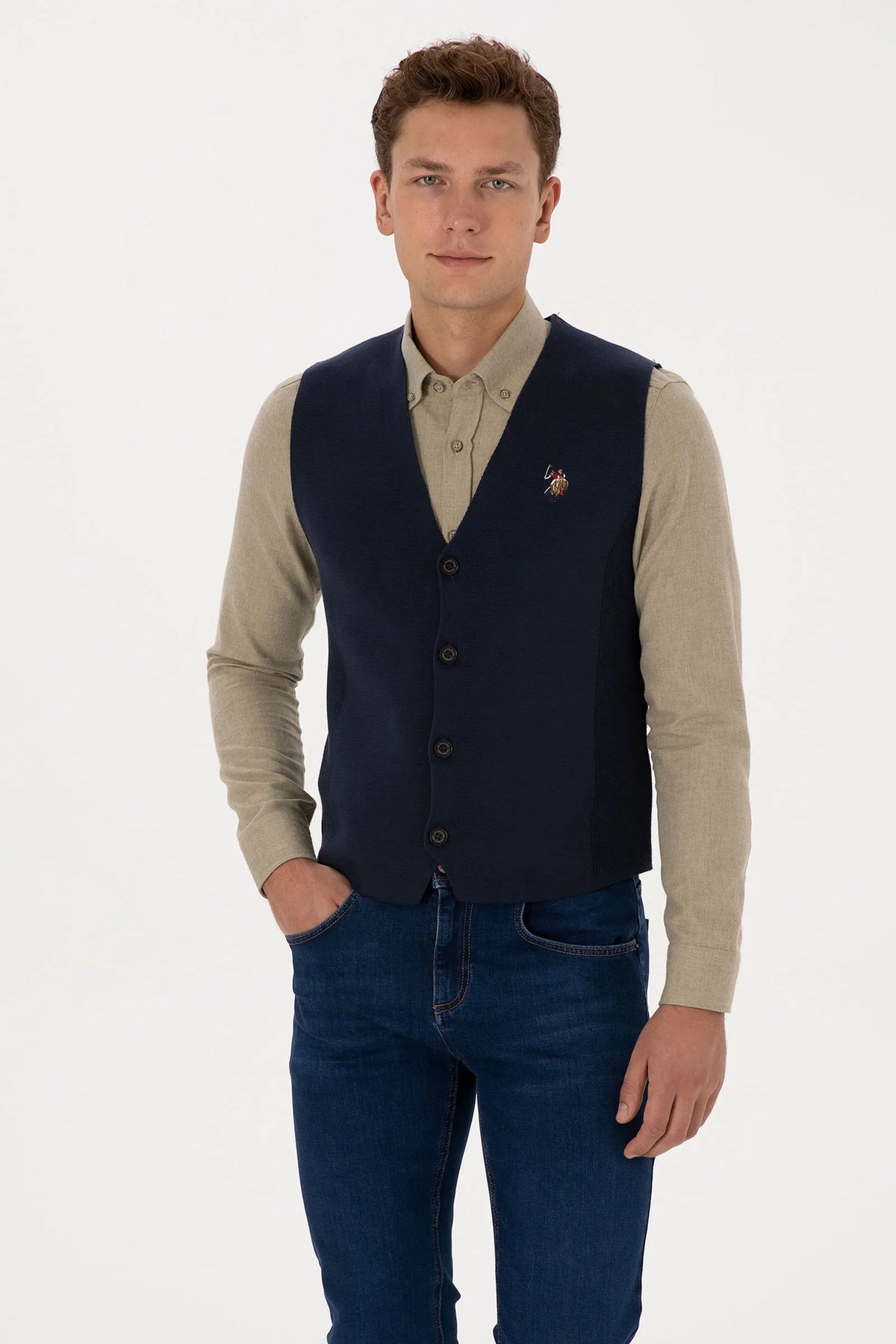 U.S. Polo Assn. Navy Men Navy Knitted Button Through Vest Jacket SKU: G081SZ0TH0 2236526_VR033 Image 01