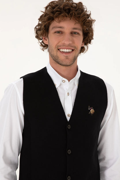 U.S. Polo Assn. Black Men Black Knitted Button Through Vest Jacket SKU: G081SZ0TH0 2236526_VR046 Image 02