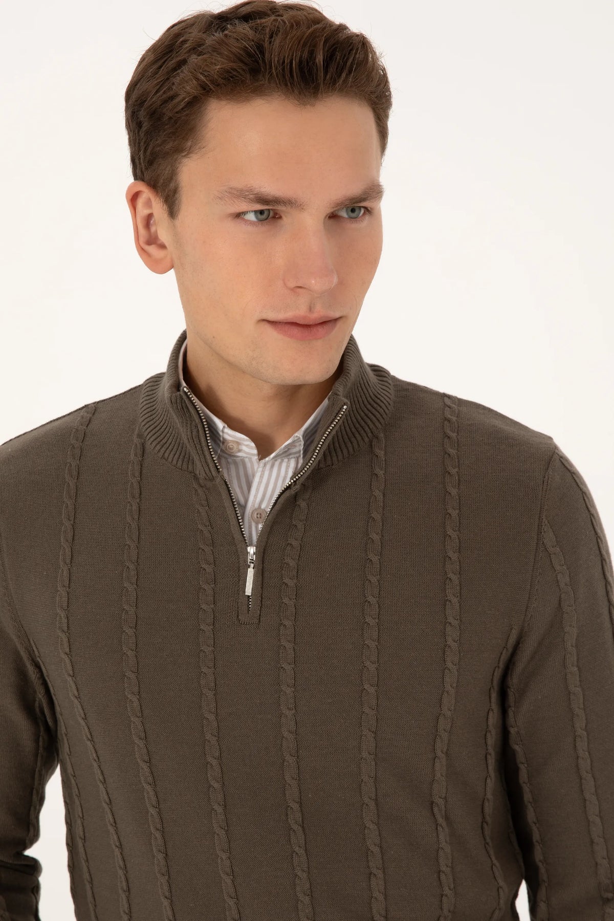 U.S. Polo Assn. Mink Men Mink Half Zip Ribbed Knitted Pullover SKU: G081SZ0TK0 2234731_VR052 Image 02