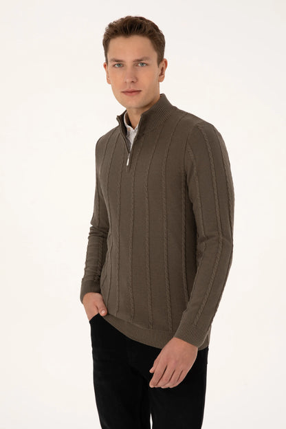 U.S. Polo Assn. Mink Men Mink Half Zip Ribbed Knitted Pullover SKU: G081SZ0TK0 2234731_VR052 Image 03