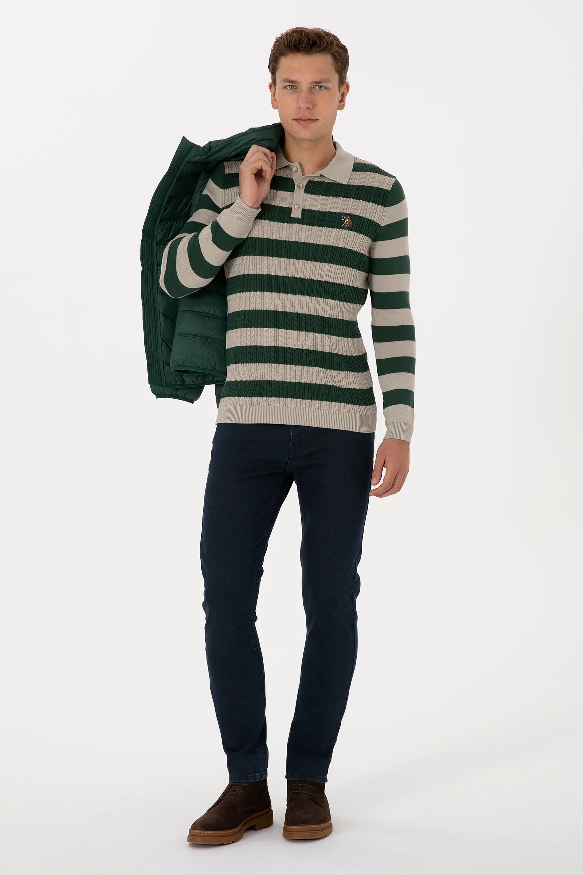 U.S. Polo Assn._Stone Melange_Stone Melange Long Sleeve Polo Shirt_G081SZ0TK0 2234983_VR225_04