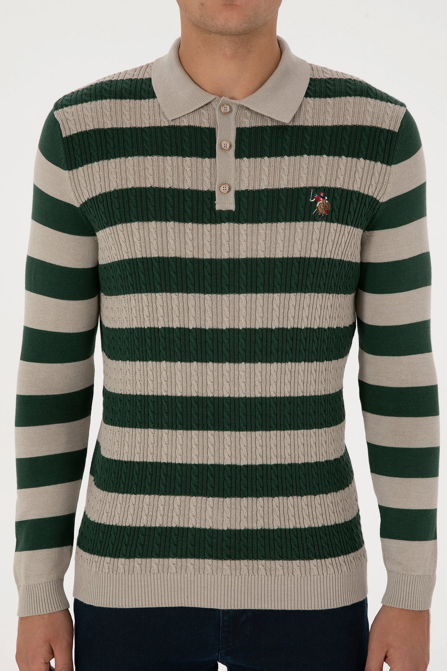 U.S. Polo Assn._Stone Melange_Stone Melange Long Sleeve Polo Shirt_G081SZ0TK0 2234983_VR225_06