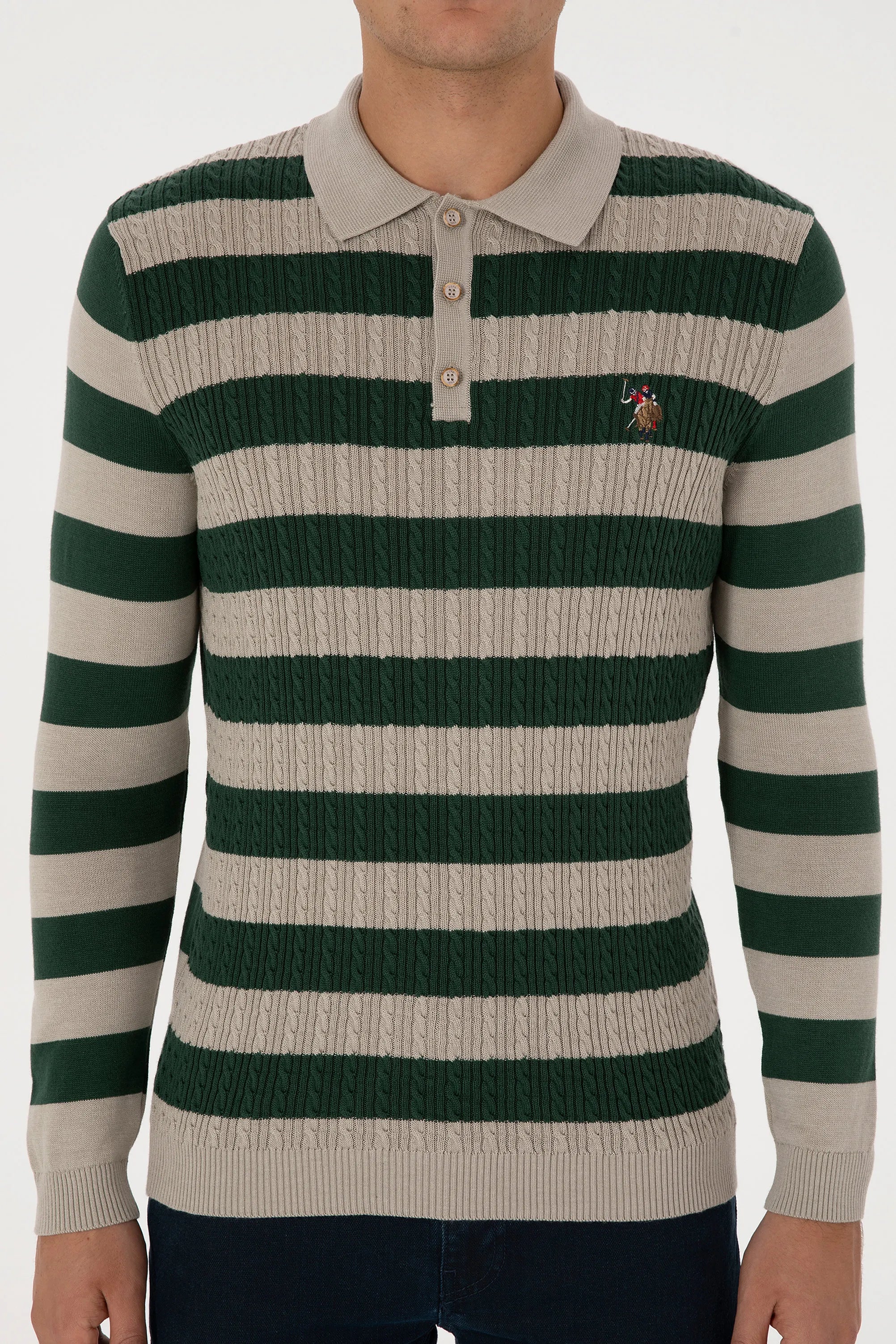 U.S. Polo Assn._Stone Melange_Stone Melange Long Sleeve Polo Shirt_G081SZ0TK0 2234983_VR225_06