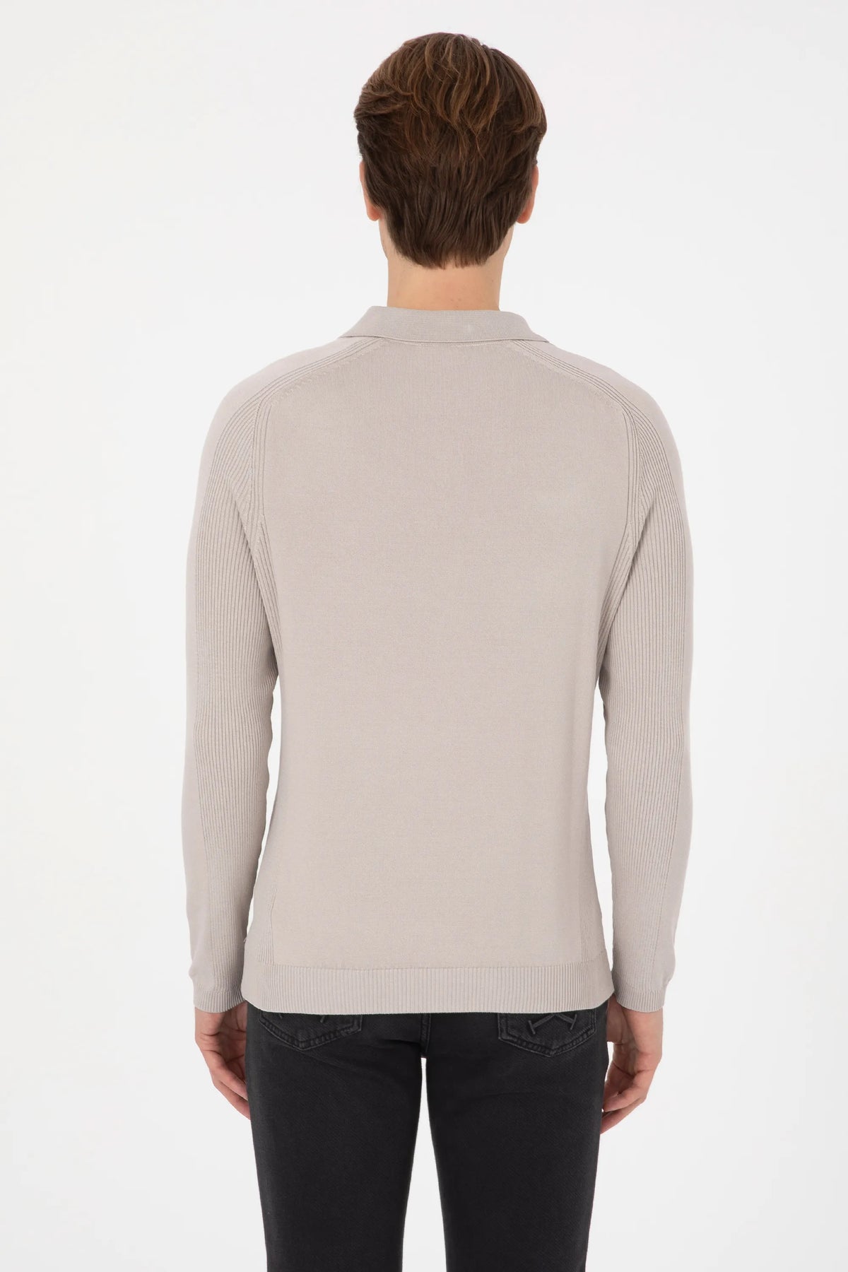U.S. Polo Assn. Stone Men Stone Long Sleeve Knitted Polo Shirt SKU: G081SZ0TK0 2335218_VR049 Image 05