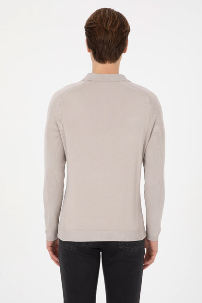 U.S. Polo Assn. Stone Men Stone Long Sleeve Knitted Polo Shirt SKU: G081SZ0TK0 2335218_VR049 Image 05