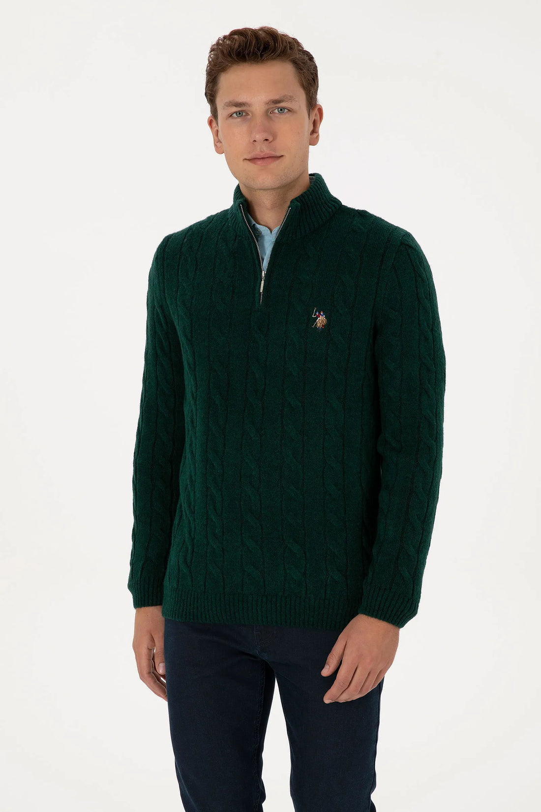 U.S. Polo Assn._Dark Green_Dark Green Sweater With Zipper_G081SZ0TK0 2335377_VR079_01