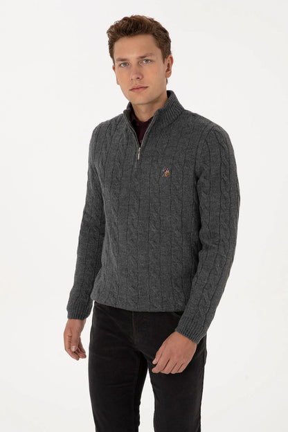 U.S. Polo Assn._Anthracite Mela_Anthracite Mela Sweater With Zipper_G081SZ0TK0 2335377_VR081_01