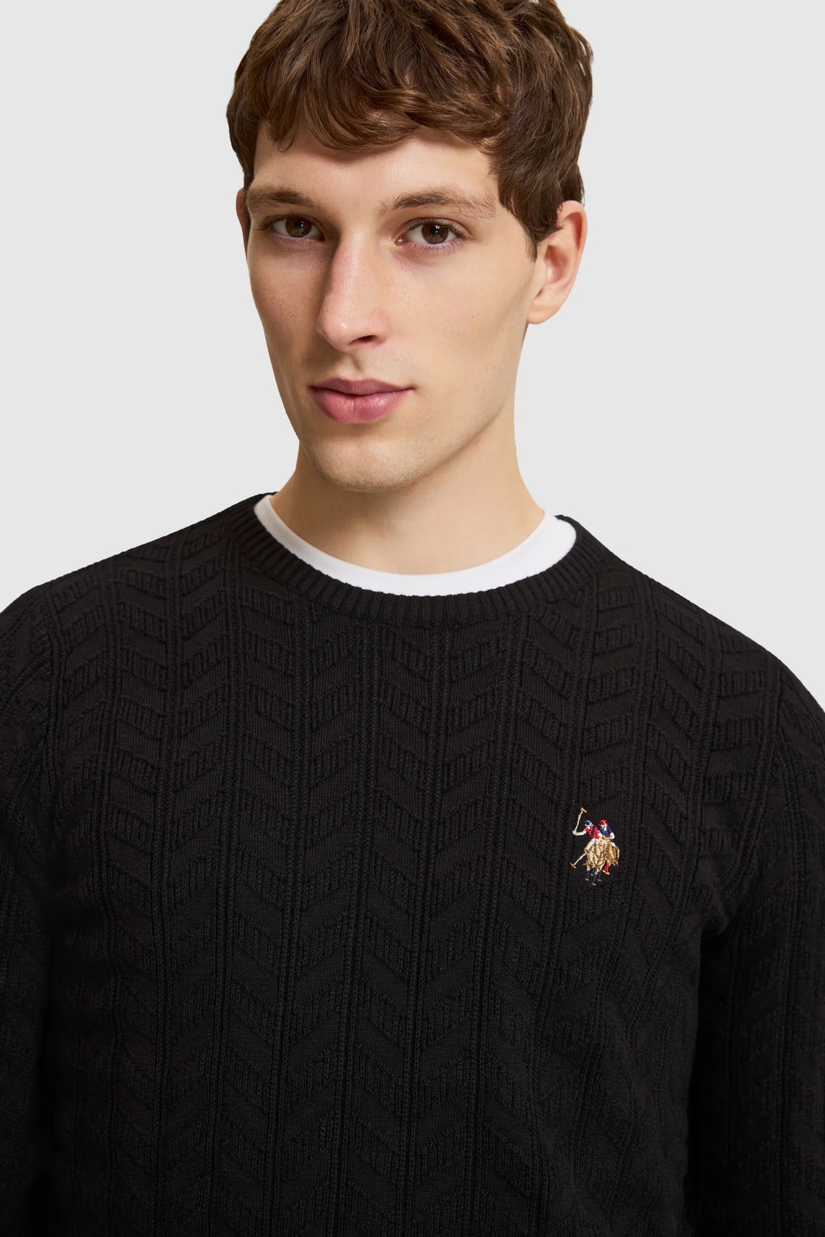 U.S. Polo Assn. Black Men Black Cable Knit Crew Neck Pullover SKU: G081SZ0TK0 PU-14829_VR046 Image 02