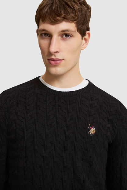 U.S. Polo Assn. Black Men Black Cable Knit Crew Neck Pullover SKU: G081SZ0TK0 PU-14829_VR046 Image 02