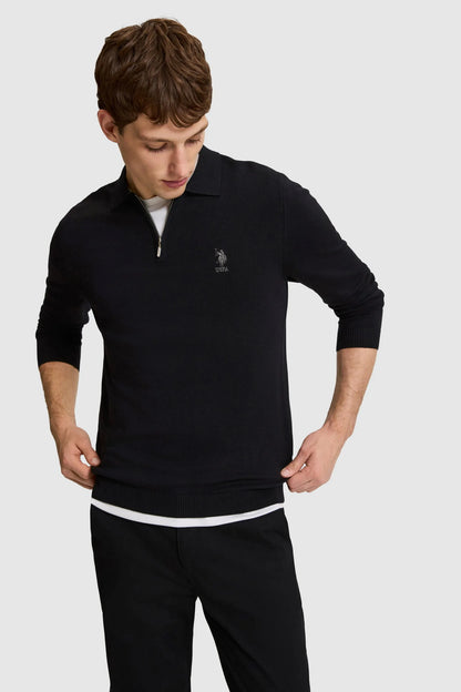U.S. Polo Assn. Black Men Black Half Zip Knitted Pullover SKU: G081SZ0TK0 PU-15028_VR046 Image 01
