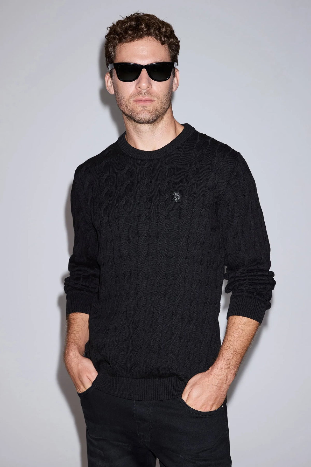 U.S. Polo Assn. Black Men Black Cable Knit Pullover SKU: G081SZ0TK0 PU-17189_VR046 Image 01