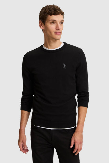 U.S. Polo Assn. Black Men Black Fine Knit Crew Neck Pullover SKU: G081SZ0TK0 PU-18548_VR046 Image 01