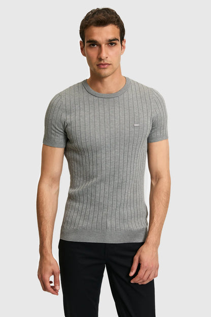 U.S. Polo Assn. Grey Men Grey Short Sleeve Ribbed Knit Pullover SKU: G081SZ0TK0 PU-9404_VR024 Image 01