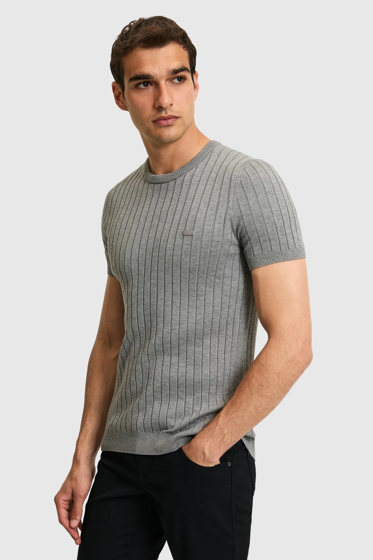 U.S. Polo Assn. Grey Men Grey Short Sleeve Ribbed Knit Pullover SKU: G081SZ0TK0 PU-9404_VR024 Image 03