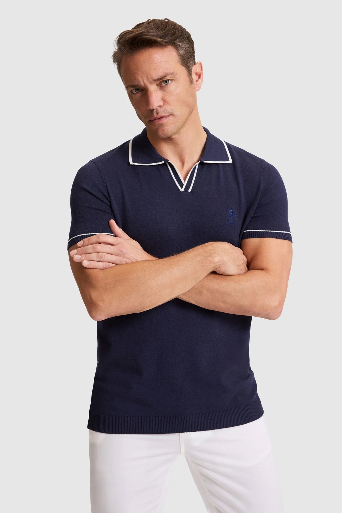 U.S. Polo Assn. Navy Men Navy Short Sleeve Tipped Collar Knitted Polo Shirt SKU: G081SZ0TK0 PU-9469_VR033 Image 01