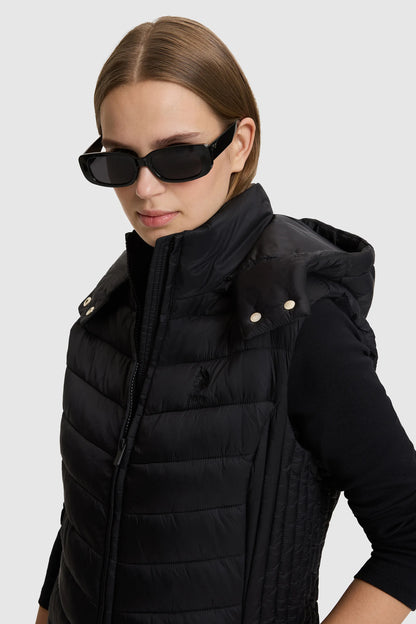 U.S. Polo Assn. Black Women Black Hooded Padded Vest SKU: G082GL0100 PU-13437_VR046 Image 02