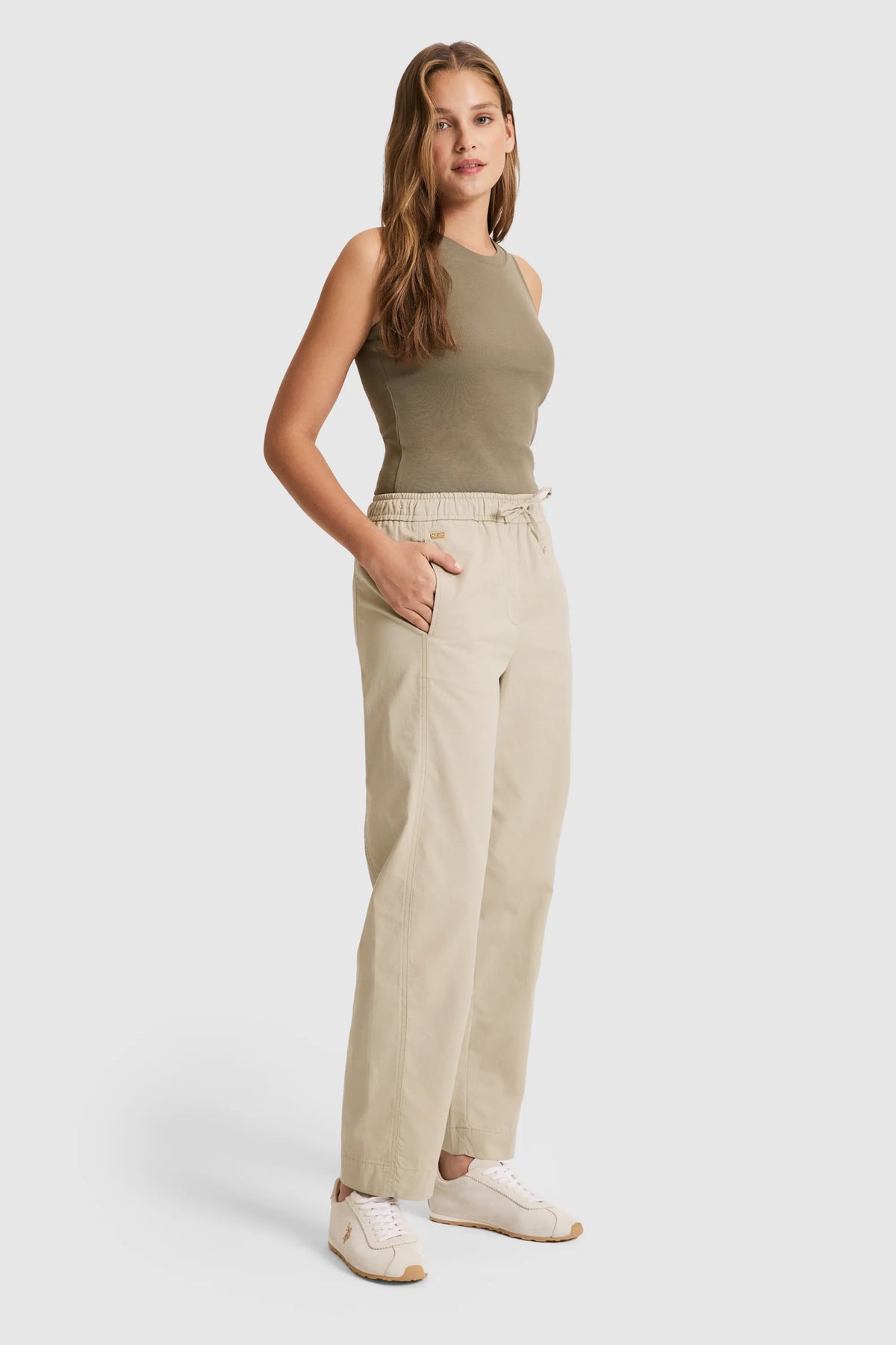 U.S. Polo Assn. Light Khaki Women Light Khaki Wide Leg Drawstring Slip on Trousers SKU: G082GL0780 PU-9823_VR183 Image 03