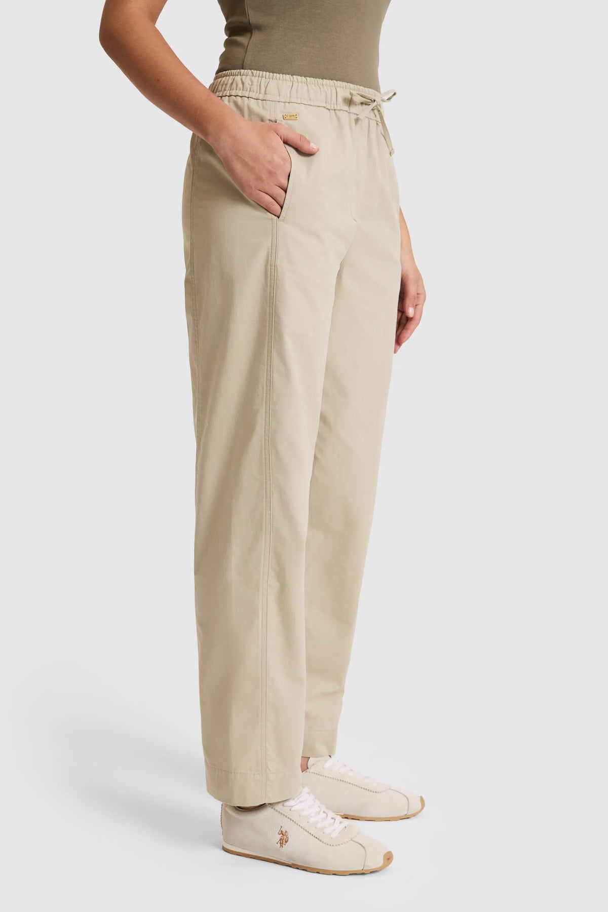 U.S. Polo Assn. Light Khaki Women Light Khaki Wide Leg Drawstring Slip on Trousers SKU: G082GL0780 PU-9823_VR183 Image 04