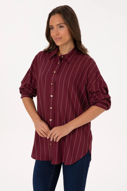 U.S. Polo Assn. New Plum Women Plum Long Sleeve Striped Longline Shirt SKU: G082SZ0040 2237657_VR177 Image 03