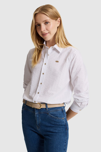 U.S. Polo Assn. White Women White Long Sleeve Textured Cotton Shirt SKU: G082SZ0040 PU-12834_VR013 Image 03