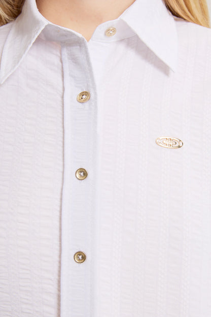 U.S. Polo Assn. White Women White Long Sleeve Textured Cotton Shirt SKU: G082SZ0040 PU-12834_VR013 Image 06