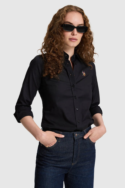 U.S. Polo Assn. Black Women Black Long Sleeve Poplin Shirt SKU: G082SZ0040 PU-13079_VR046 Image 01