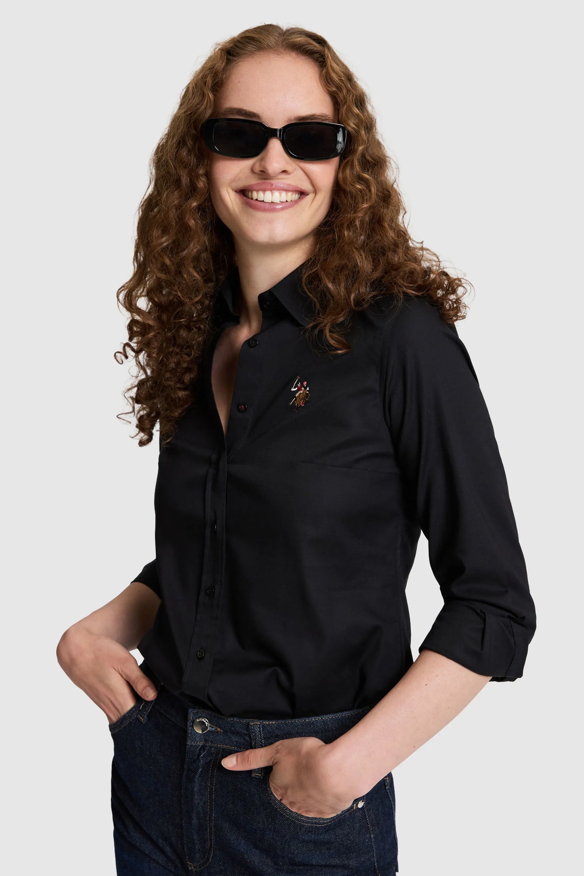 U.S. Polo Assn. Black Women Black Long Sleeve Poplin Shirt SKU: G082SZ0040 PU-13079_VR046 Image 03