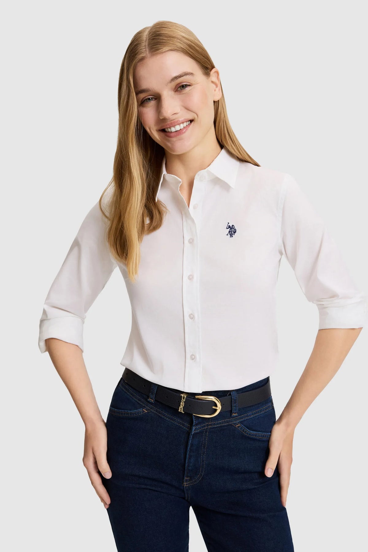 U.S. Polo Assn. White Women White Long Sleeve Fitted Cotton Shirt SKU: G082SZ0040 PU-13080_VR013 Image 01