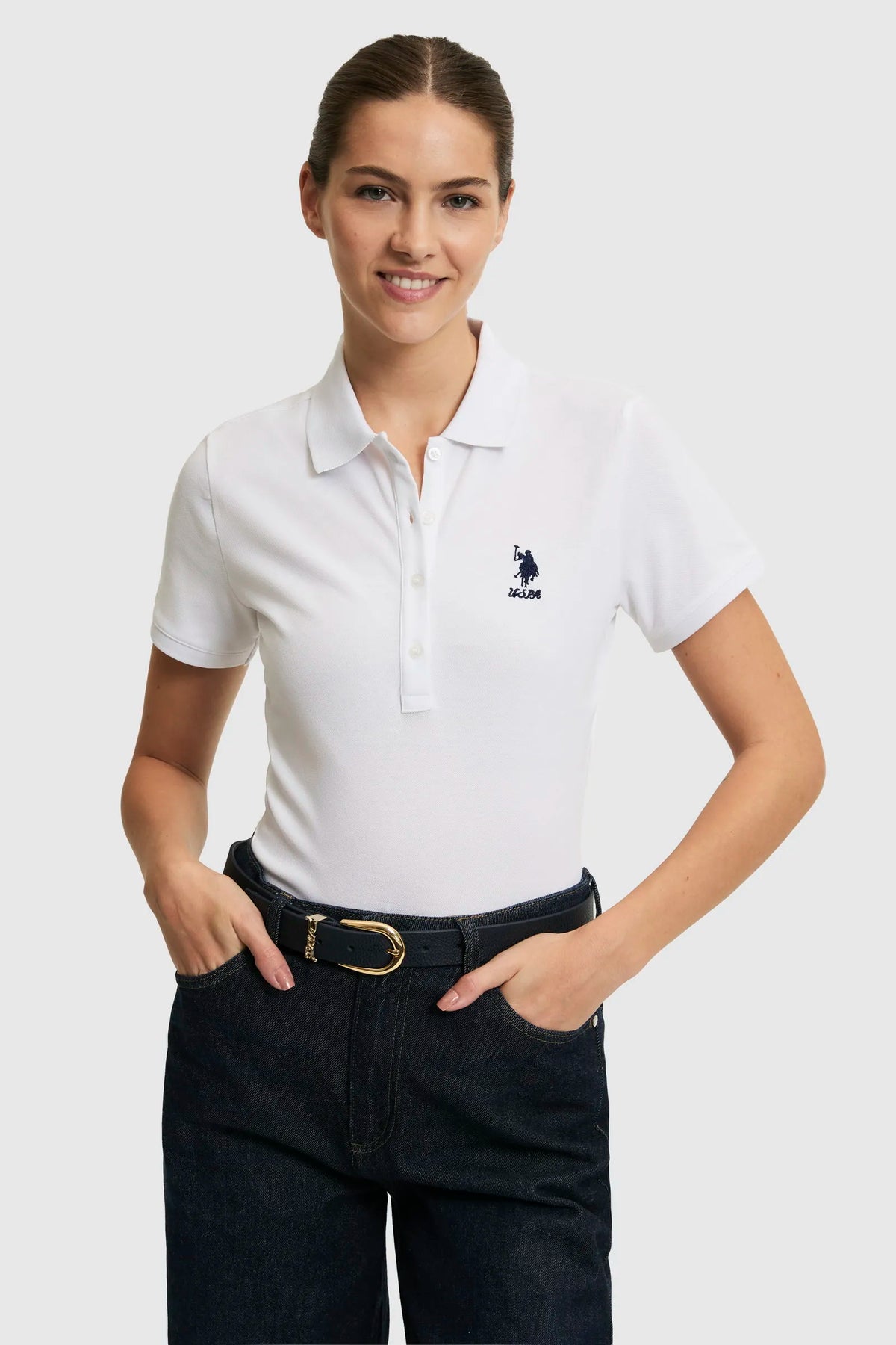 U.S. Polo Assn. White Women White Short Sleeve PiquŽ Polo Shirt SKU: G082SZ0110 PU-8814_VR013 Image 01