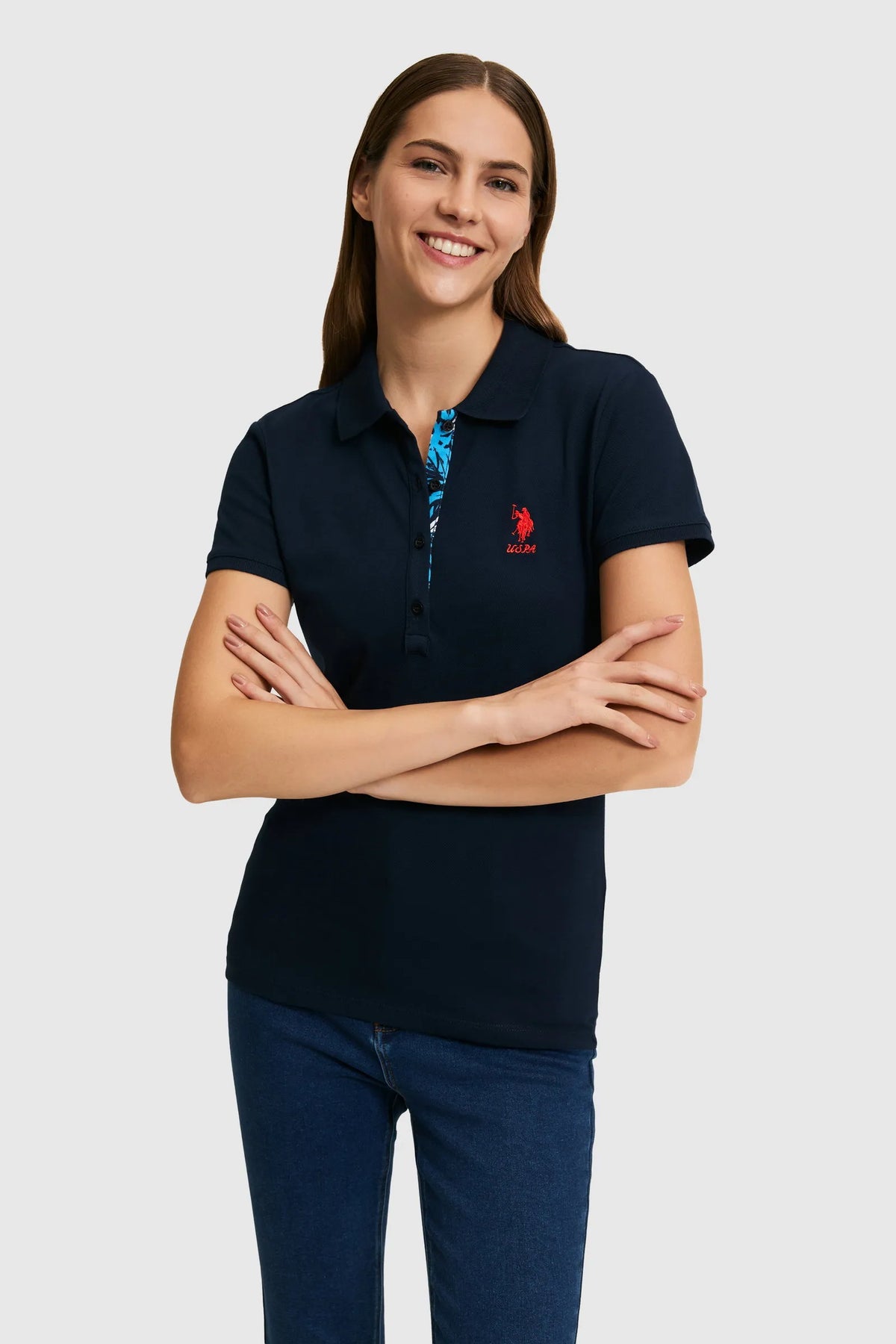 U.S. Polo Assn. Navy Women Navy Short Sleeve Fitted PiquŽ Polo Shirt SKU: G082SZ0110 PU-8814_VR033 Image 01