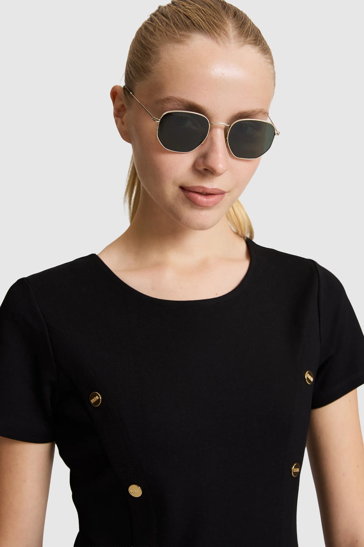 U.S. Polo Assn. Black Women Black Short Sleeve Button Detail T-Shirt SKU: G082SZ0110 PU-9898_VR046 Image 02