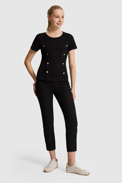 U.S. Polo Assn. Black Women Black Short Sleeve Button Detail T-Shirt SKU: G082SZ0110 PU-9898_VR046 Image 04