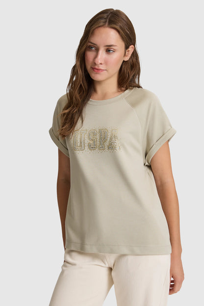 U.S. Polo Assn. Light Khaki Women Light Khaki Short Sleeve Printed T-Shirt SKU: G082SZ0110 PU-9936_VR183 Image 03
